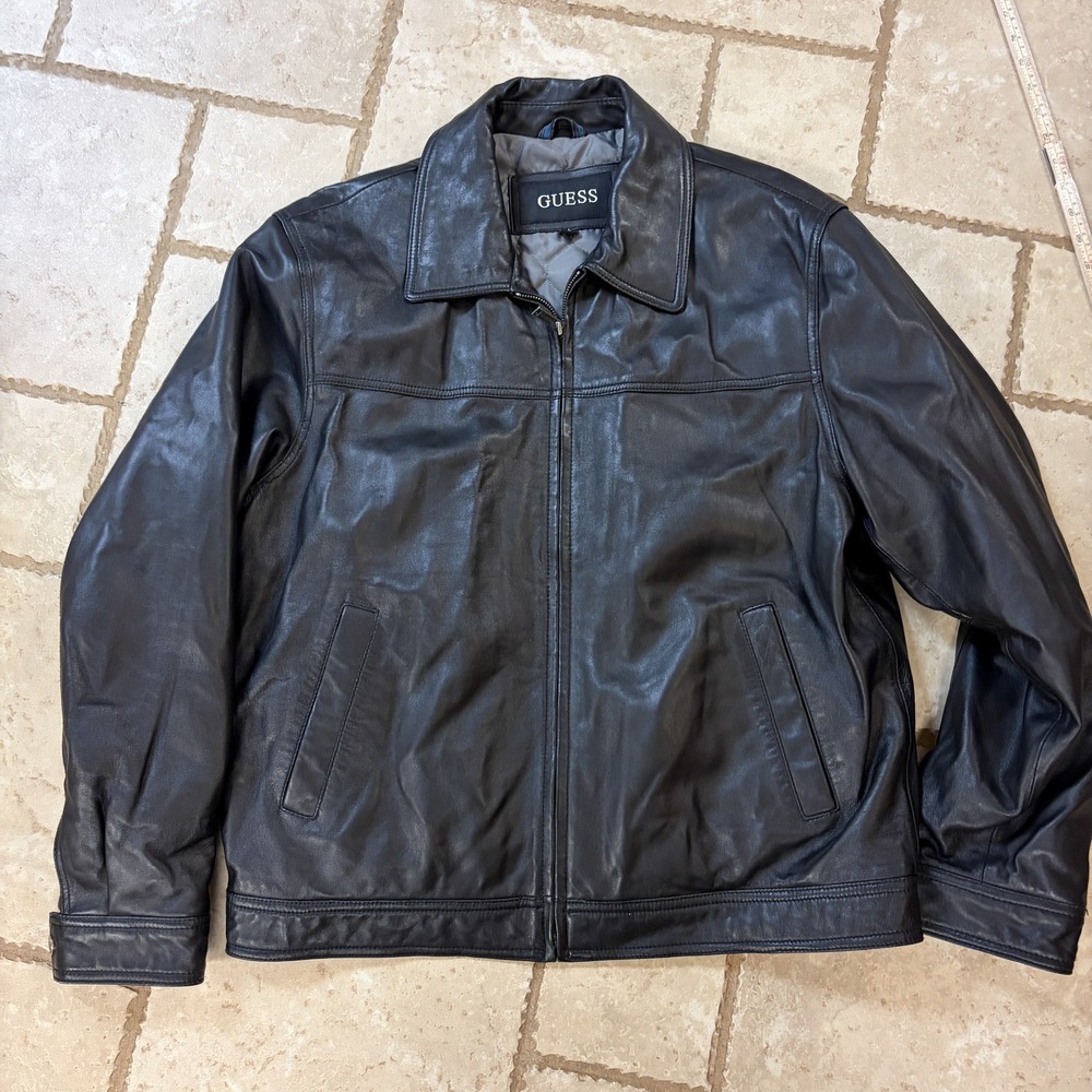 GUESS Men's Black Leather Full Zip Jacket  Size L style 11YF8001